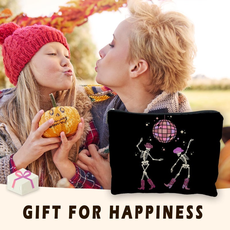 RYYCDOI Funny Disco Dancing Skeleton Makeup Bag, Goth Gothic Skull Cosmetic for Women, Halloween Gifts, Dark Academia Makeup Pouch, Horror Bag - Image 2